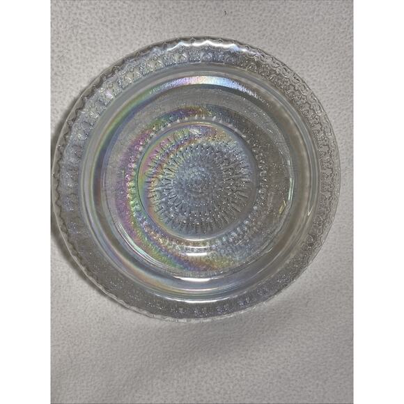 Vintage Clear Carnival Glass Starburst Pattern Bowl Pink & Green Iridescent - Picture 1 of 4